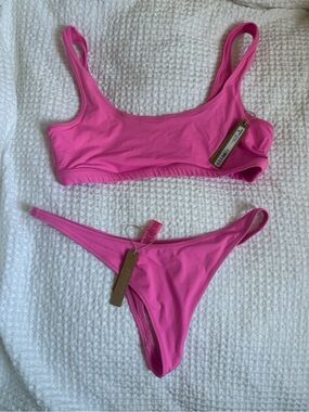 Skims Taffy Pink Bikini set swim Tank top and thong bottoms size Large